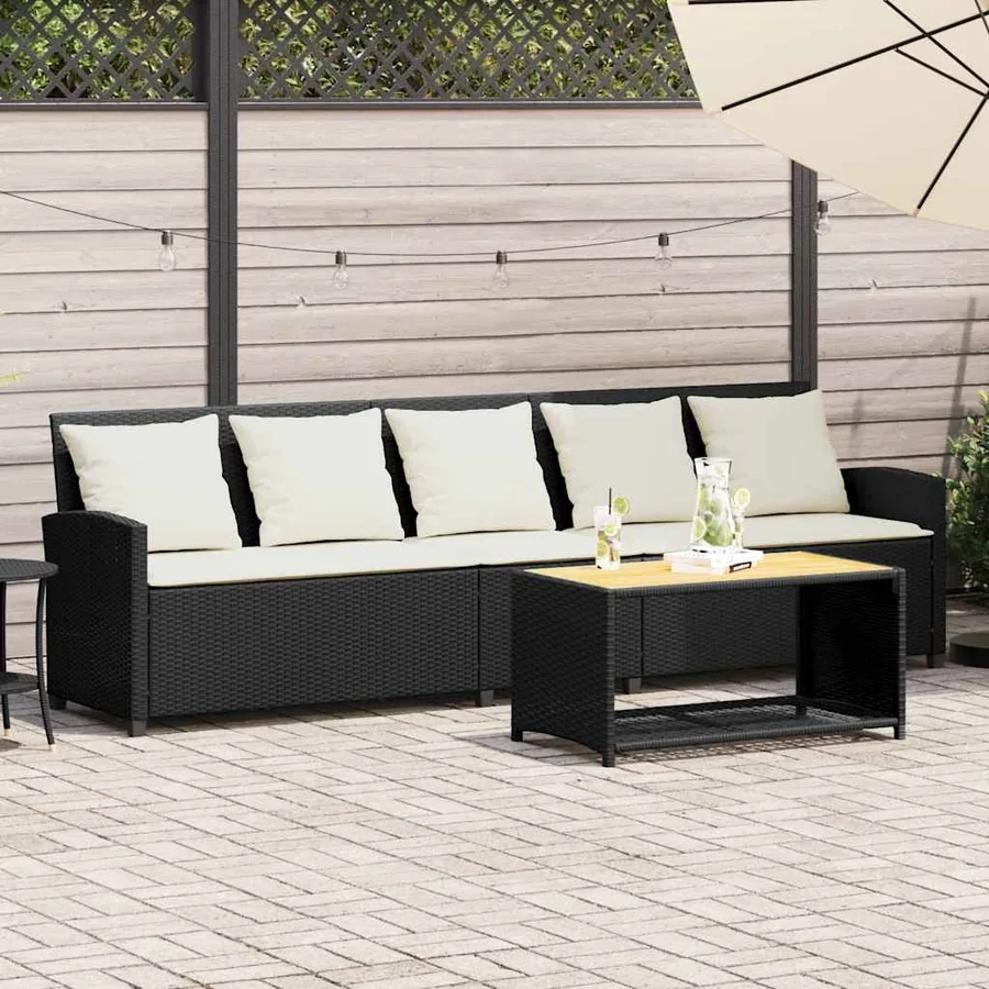 Canapé de jardin avec coussins 5 places noir résine tressée
