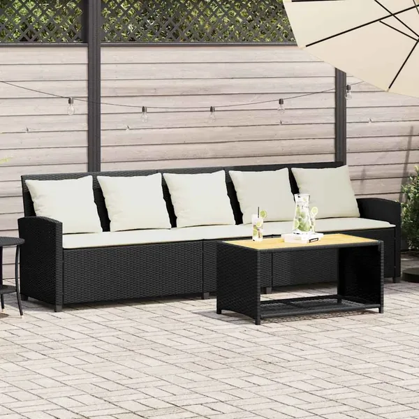 Canapé de jardin avec coussins 5 places noir résine tressée