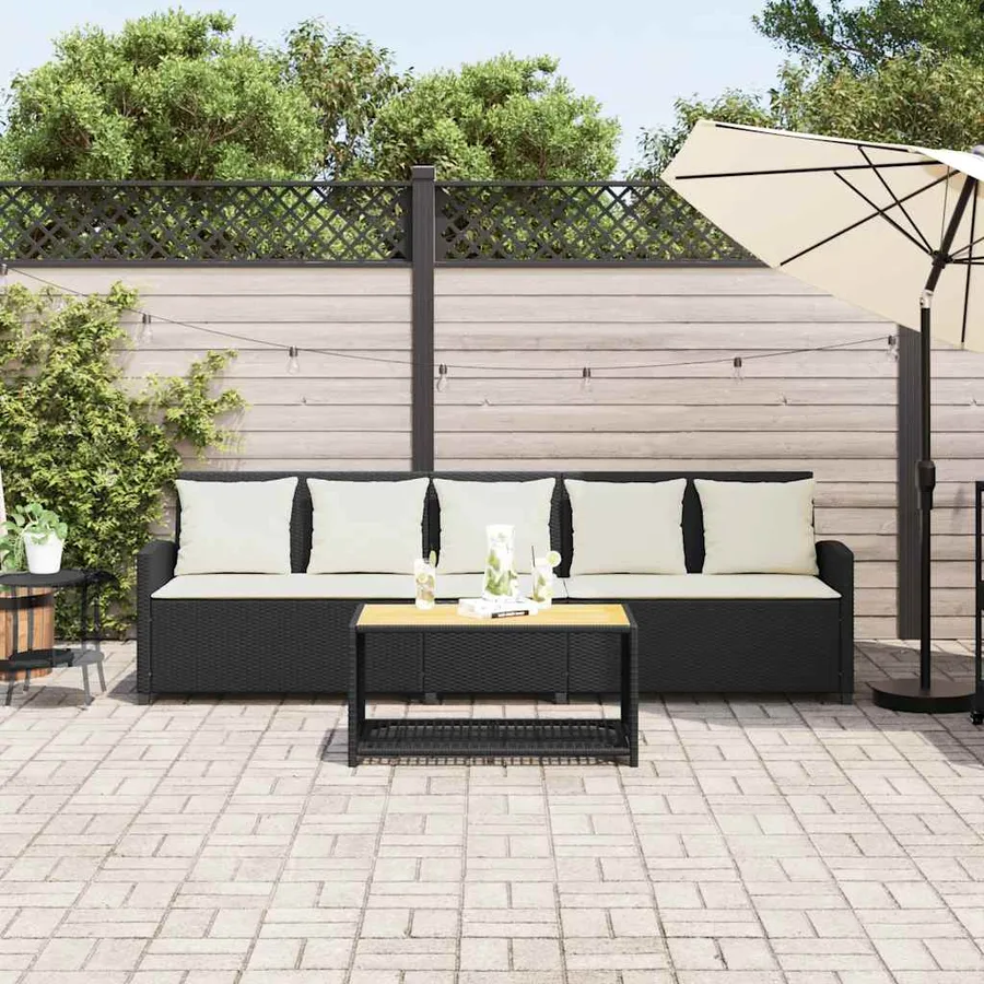 Canapé de jardin avec coussins 5 places noir résine tressée - 3