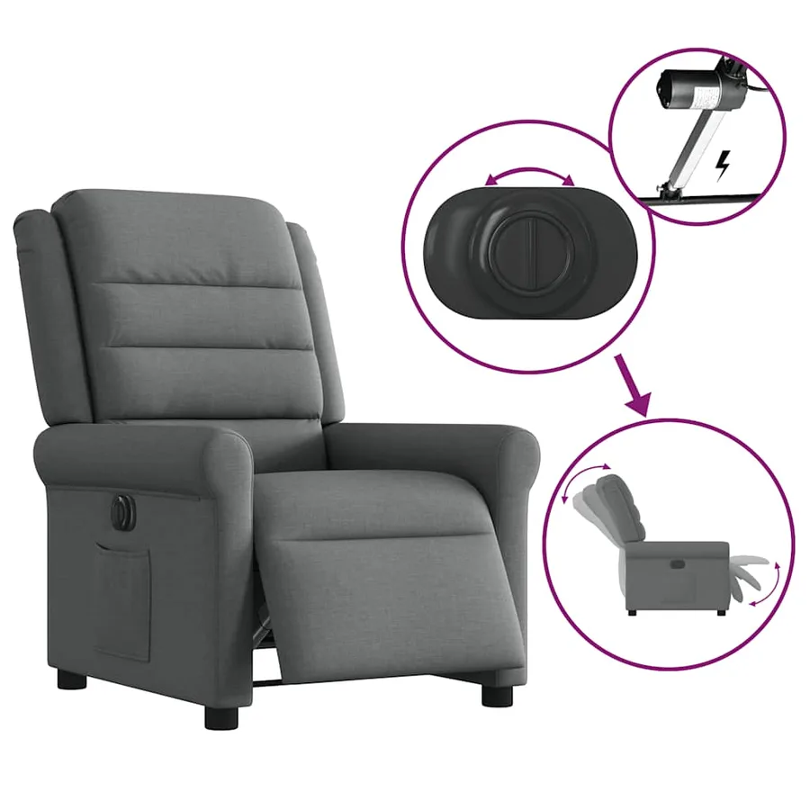 Fauteuil inclinable électrique Gris foncé Tissu - 9