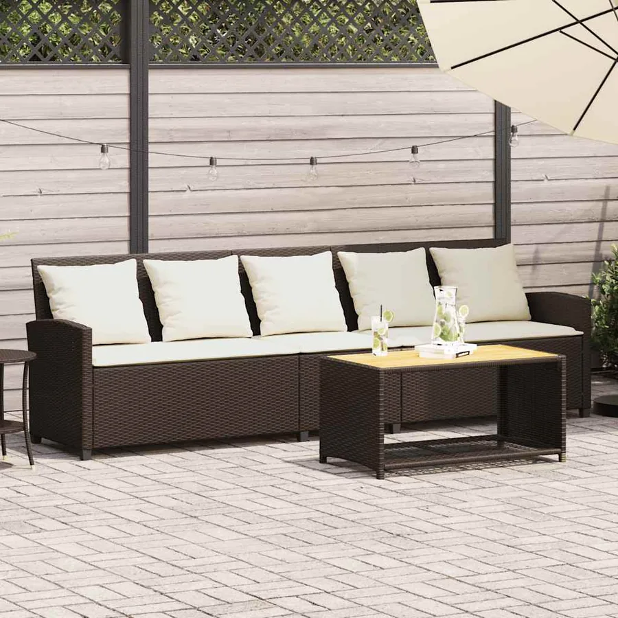 Canapé de jardin avec coussins 5 places brun résine tressée