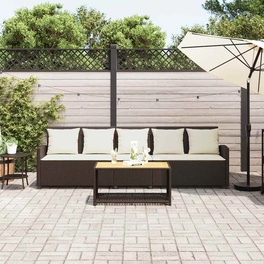 Canapé de jardin avec coussins 5 places brun résine tressée - 3
