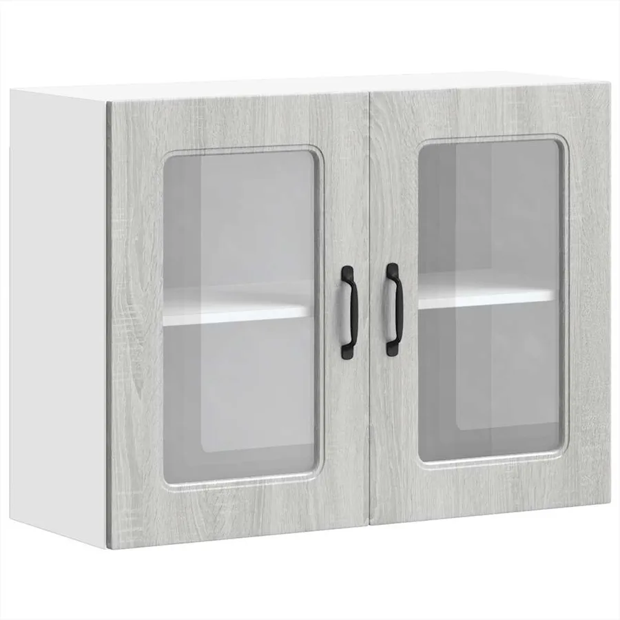 Armoire murale de cuisine avec porte vitrée "Kalmar" Bois d'ingénierie gris Sonoma - 2