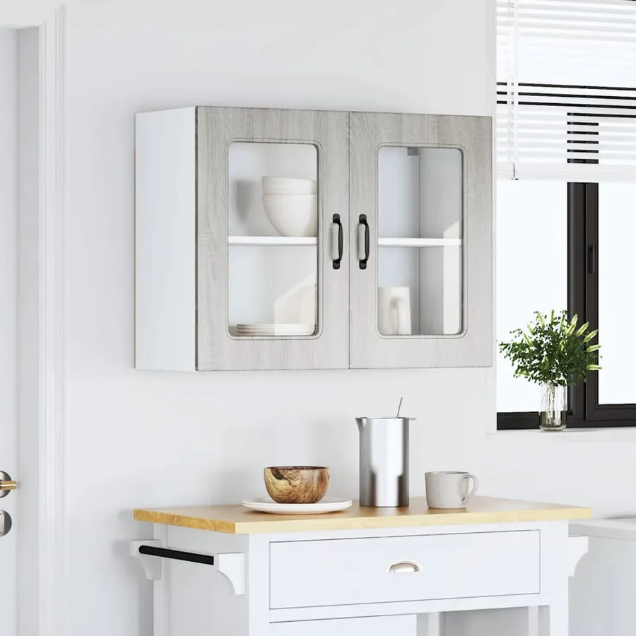 Armoire murale de cuisine avec porte vitrée "Kalmar" Bois d'ingénierie gris Sonoma - 3