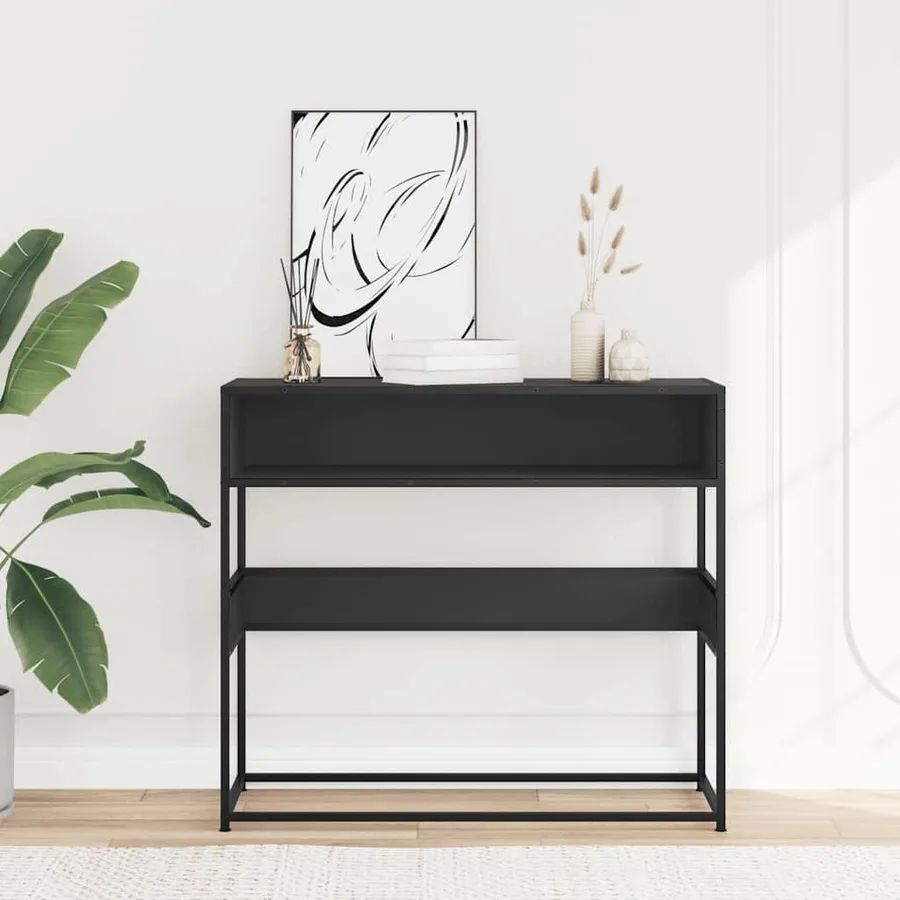 Table console noir 90x35x80 cm bois d'ingénierie - 3
