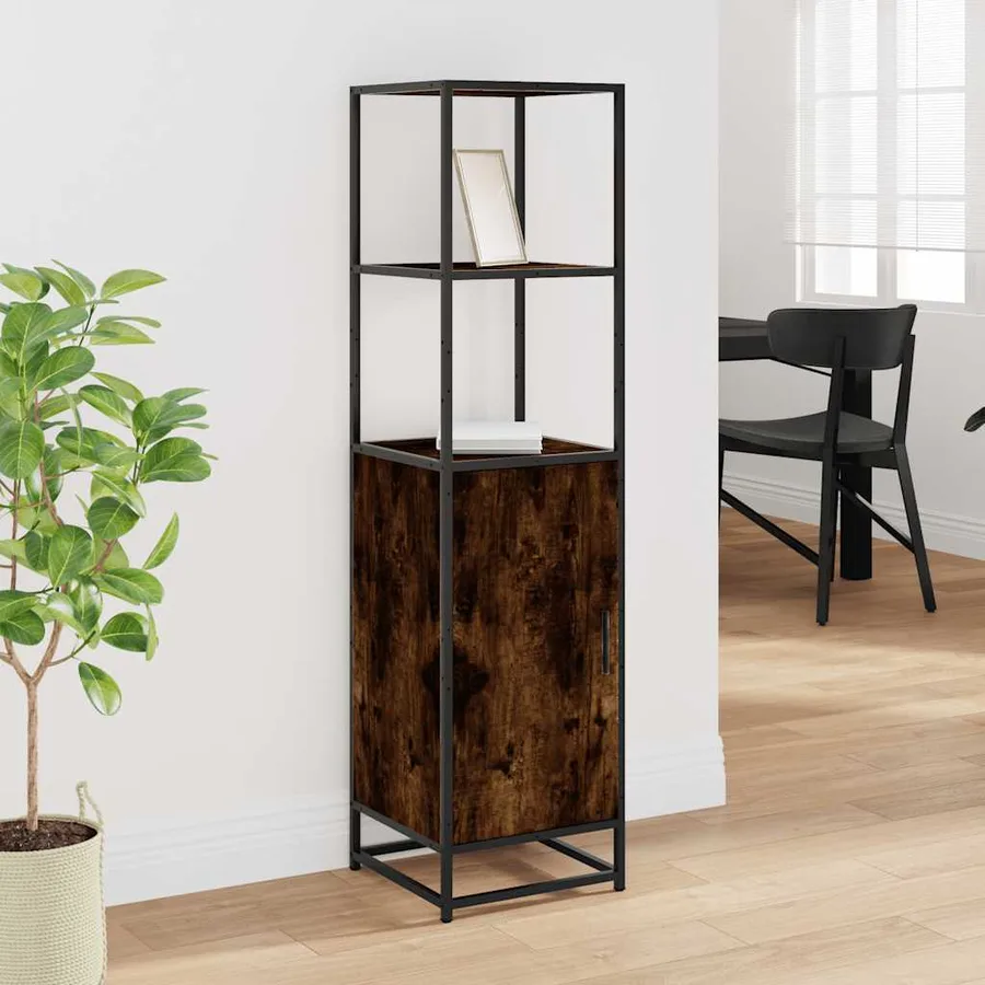 Buffet haut chêne fumé 35,5x35x139 cm bois d'ingénierie métal - 3