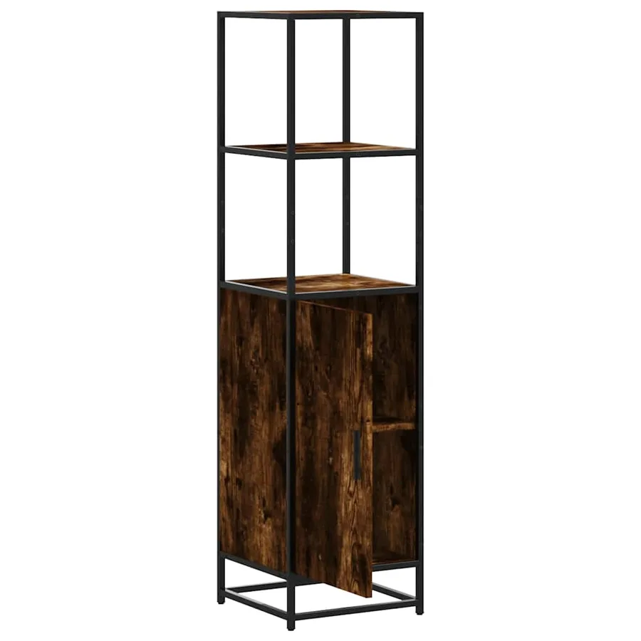 Buffet haut chêne fumé 35,5x35x139 cm bois d'ingénierie métal - 5