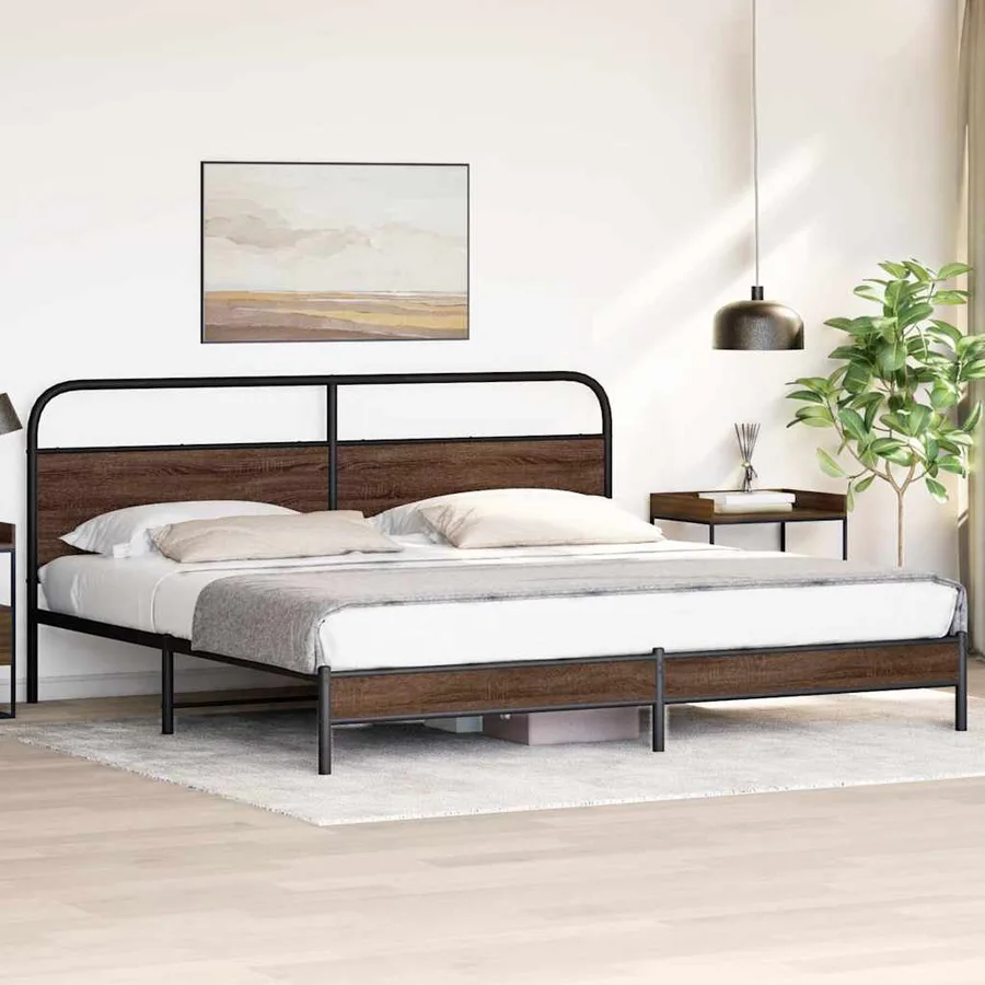 Cadre de lit en métal sans matelas chêne marron 183x213 cm - 4