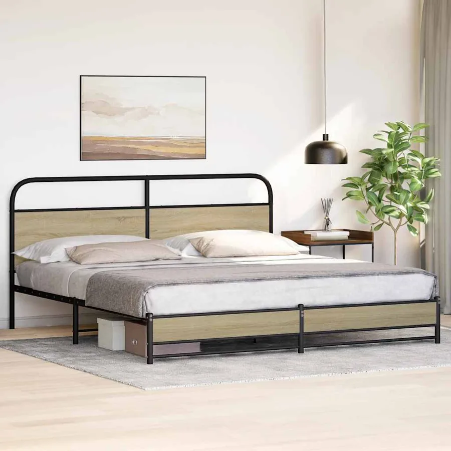 Cadre de lit en métal sans matelas chêne sonoma 193x203 cm - 4