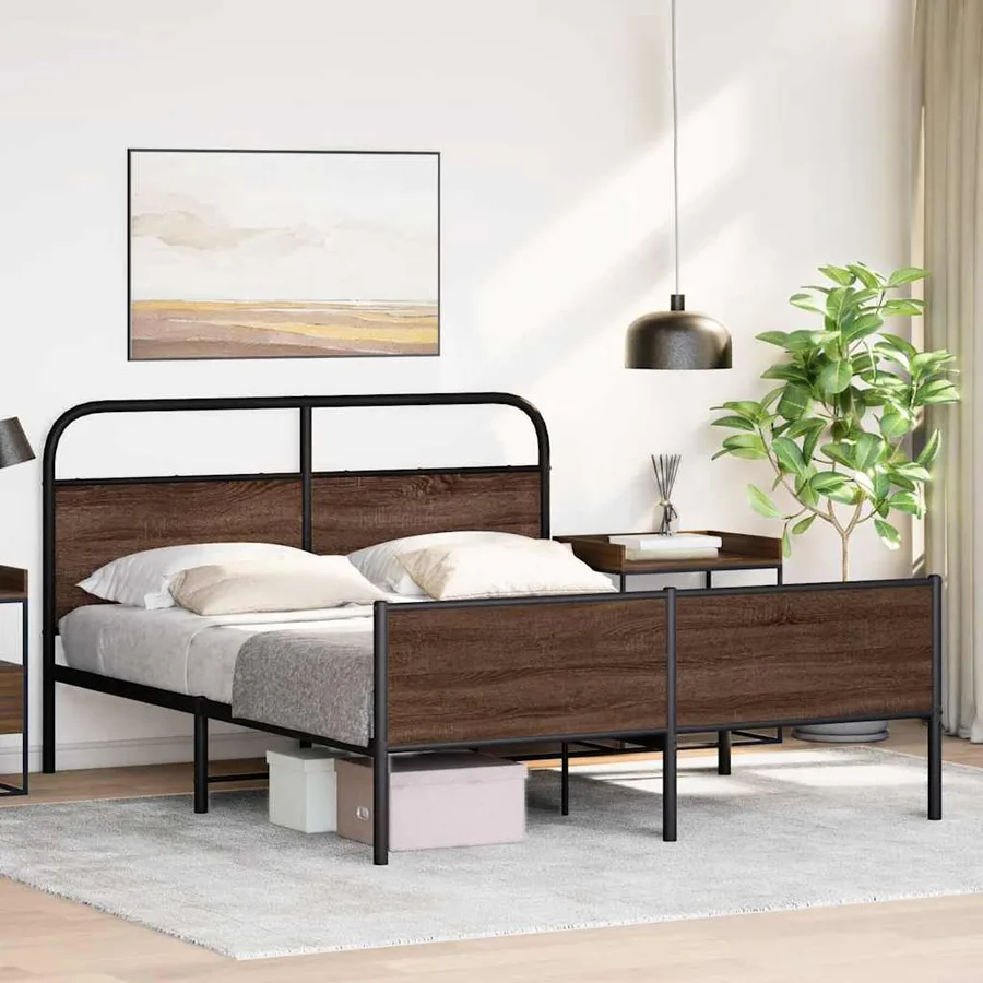 Cadre de lit en métal sans matelas chêne marron 160x200 cm - 4