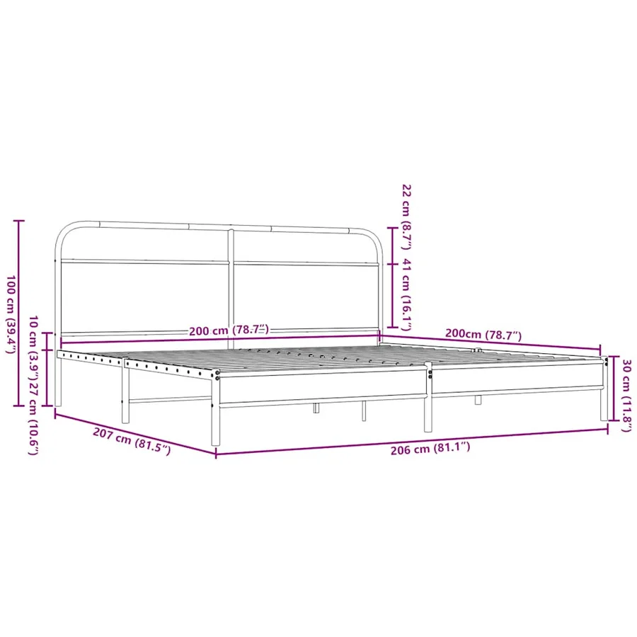 Cadre de lit en métal sans matelas chêne marron 200x200 cm - 9