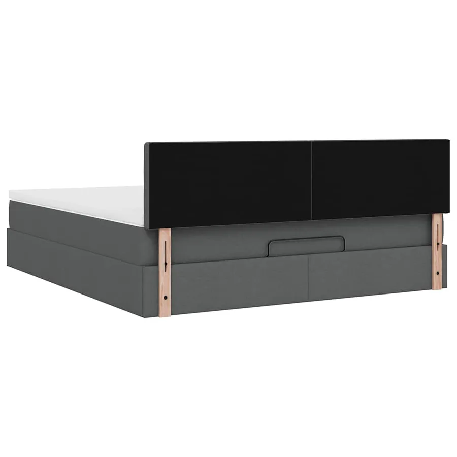 Cadre de lit ottoman avec matelas gris foncé 160x200cm tissu - 12