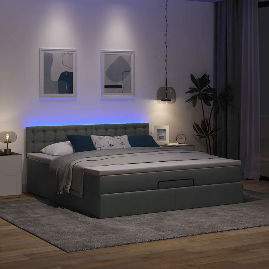 Cadre de lit ottoman avec matelas gris foncé 160x200cm tissu - 3