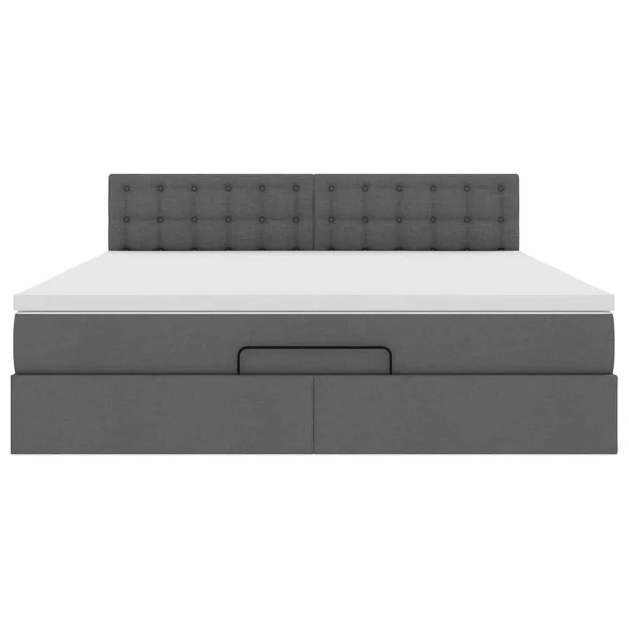 Cadre de lit ottoman avec matelas gris foncé 160x200cm tissu - 8