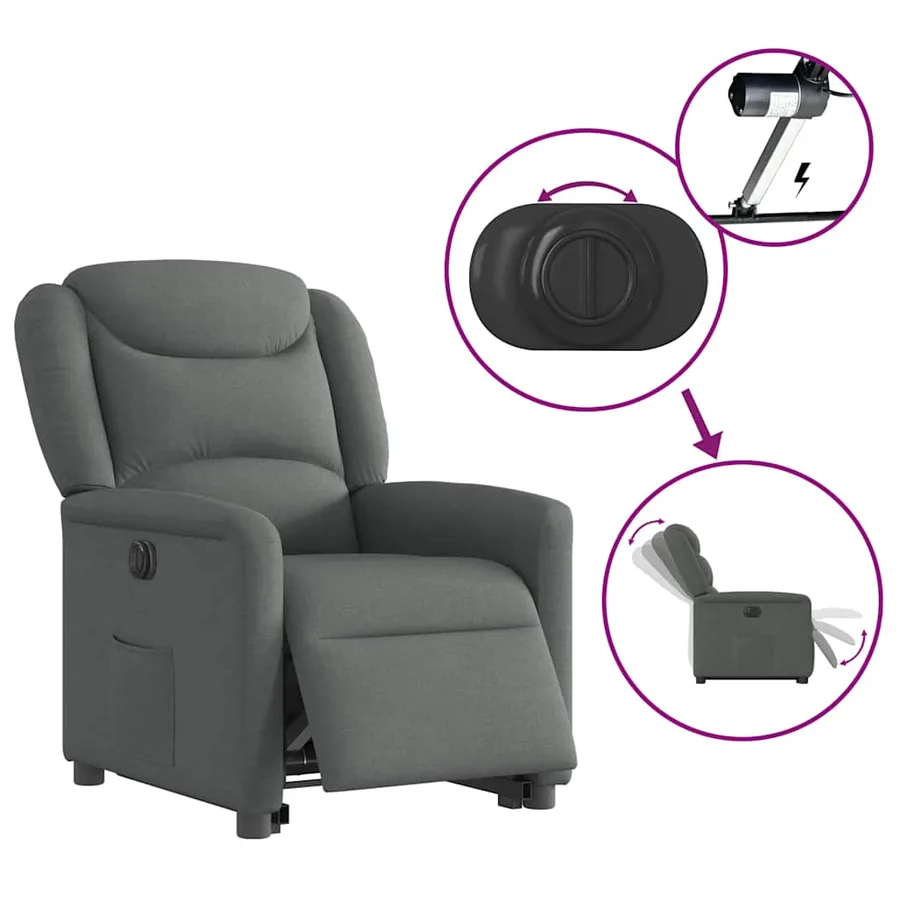 Fauteuil inclinable électrique gris foncé tissu - 9
