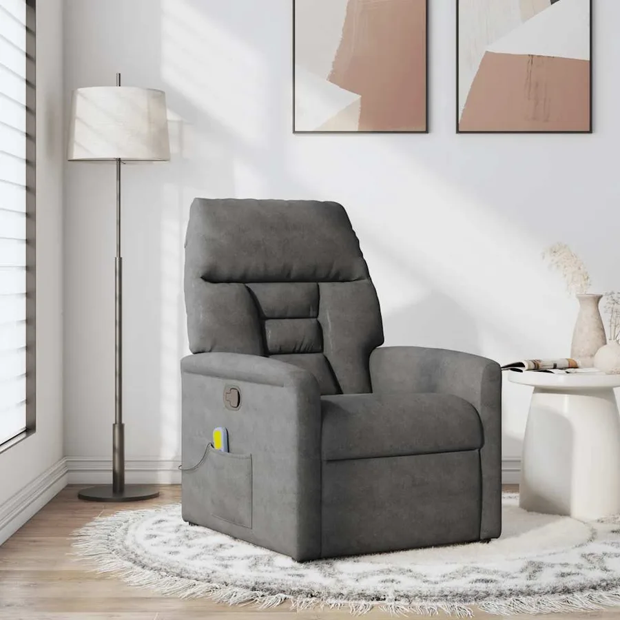 Fauteuil inclinable de massage gris foncé tissu microfibre - 2