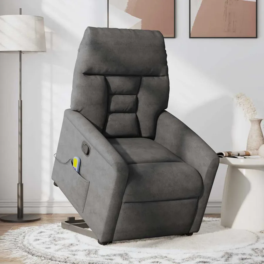 Fauteuil inclinable de massage gris foncé tissu microfibre