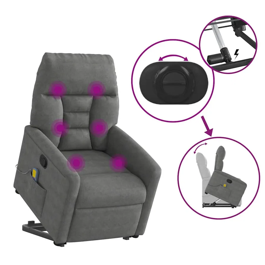 Fauteuil inclinable de massage gris foncé tissu microfibre - 8