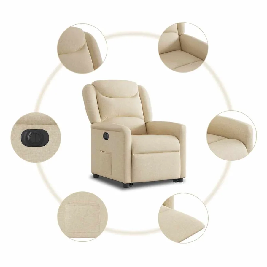 Fauteuil inclinable électrique crème tissu - 11