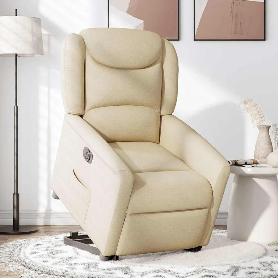Fauteuil inclinable électrique crème tissu - 2