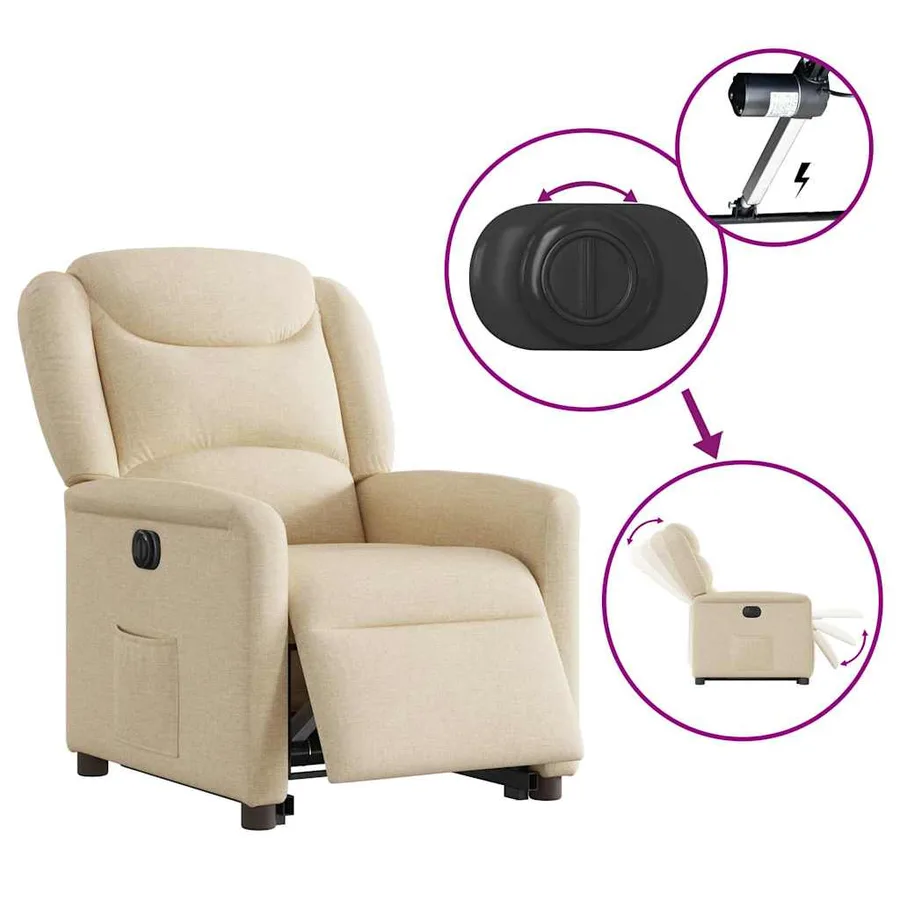 Fauteuil inclinable électrique crème tissu - 9