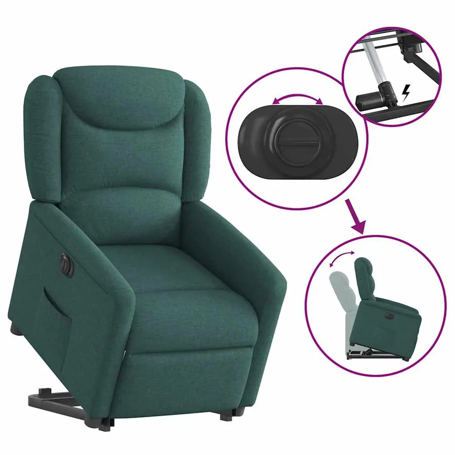 Fauteuil inclinable électrique vert foncé tissu - 8