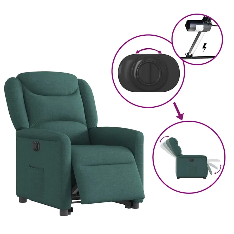 Fauteuil inclinable électrique vert foncé tissu - 9