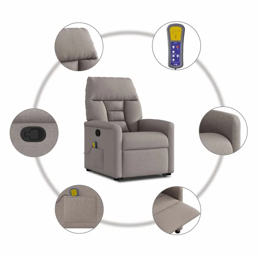Fauteuil inclinable de massage Taupe Tissu - 10
