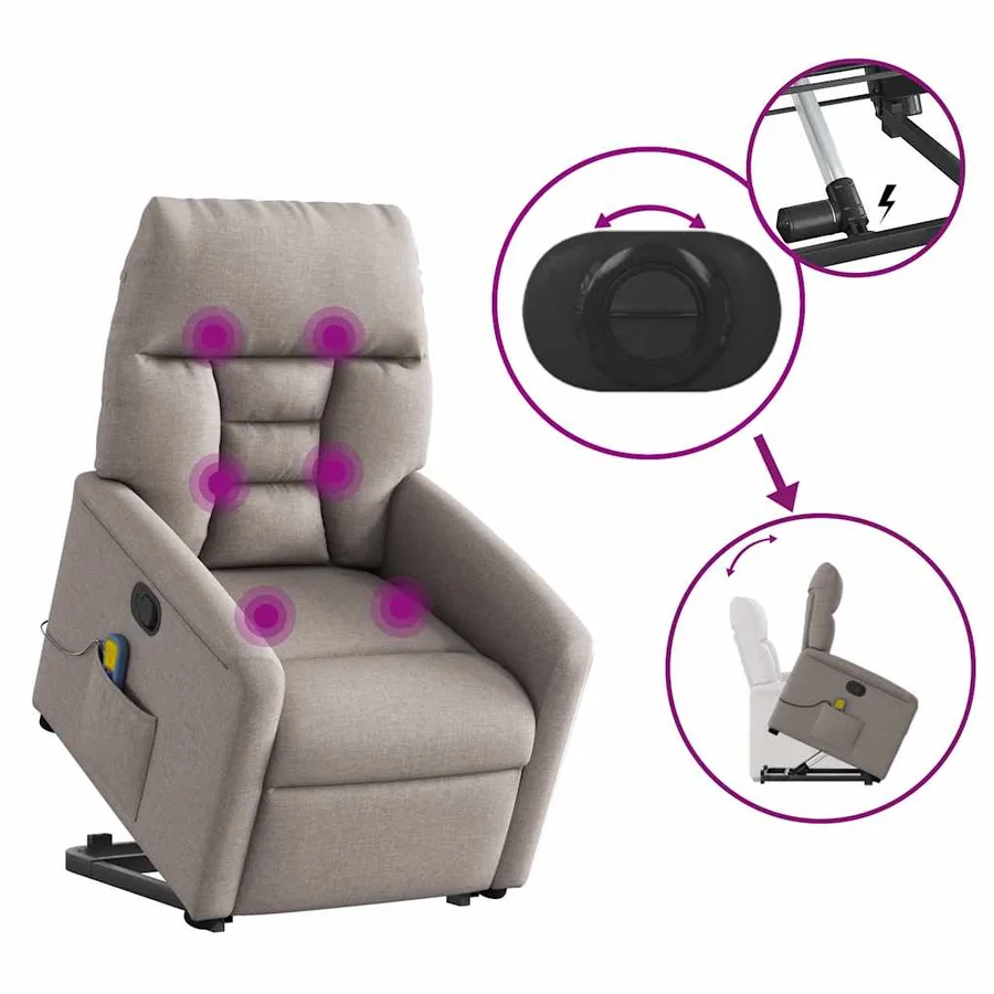 Fauteuil inclinable de massage Taupe Tissu - 9