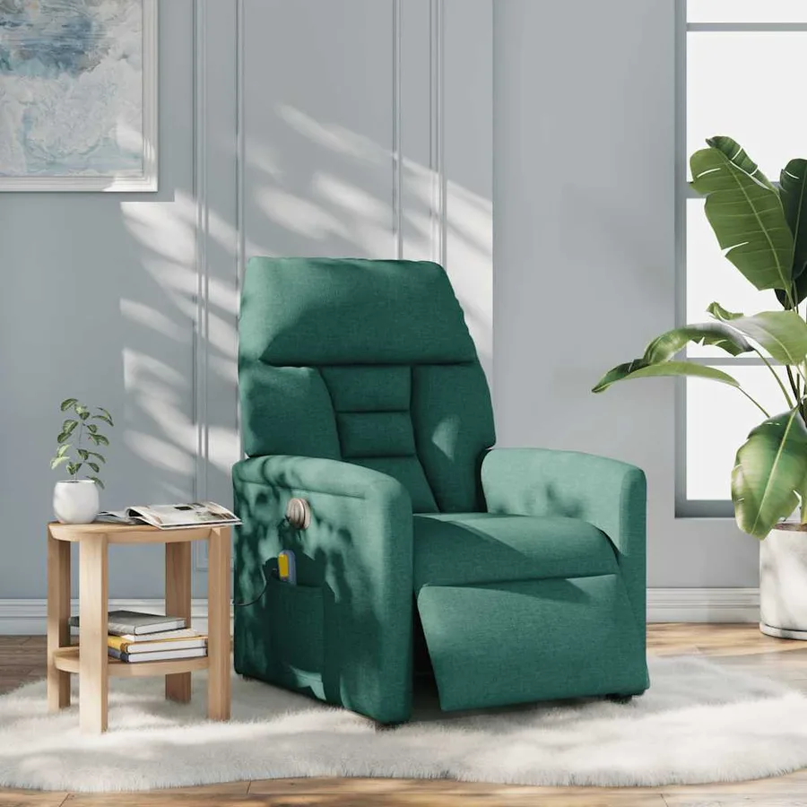 Fauteuil de massage inclinable électrique Vert foncé Tissu - 2