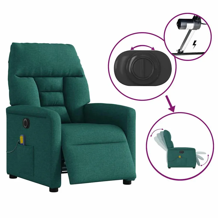 Fauteuil de massage inclinable électrique Vert foncé Tissu - 9