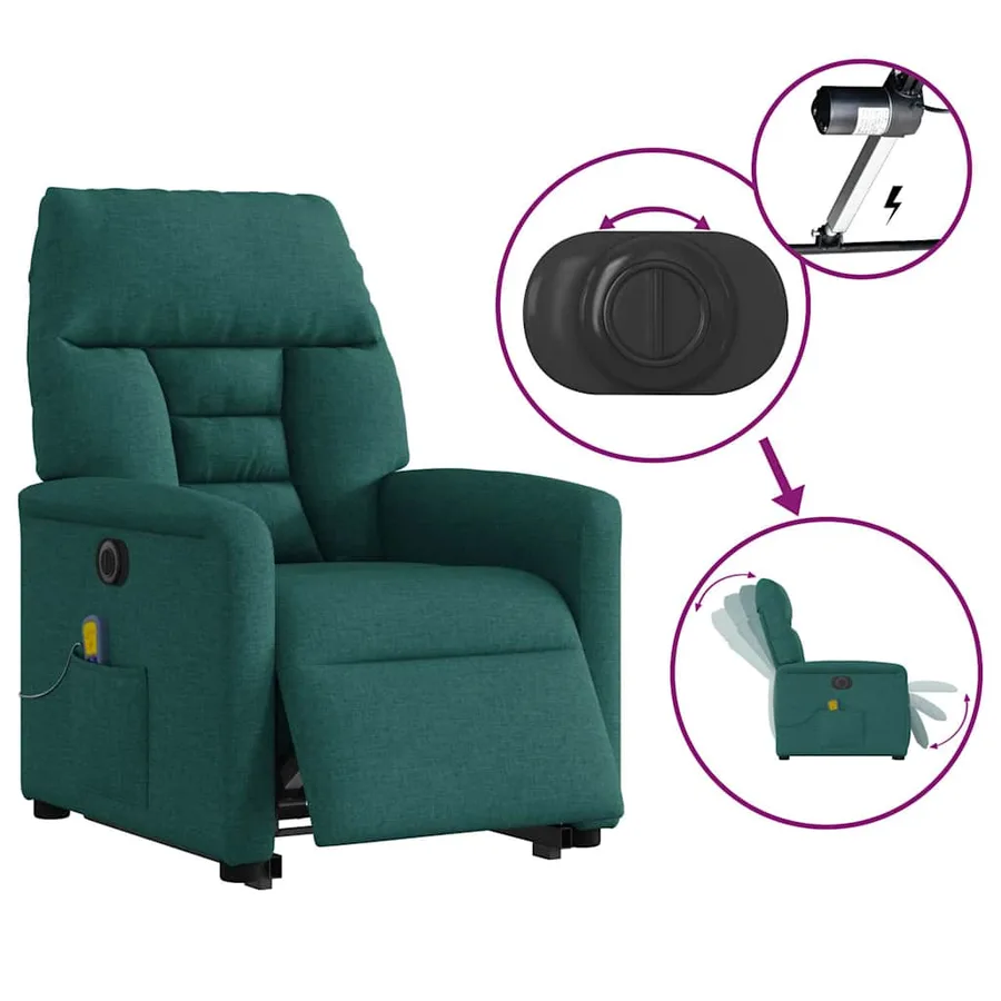 Fauteuil inclinable de massage électrique Vert foncé Tissu - 10