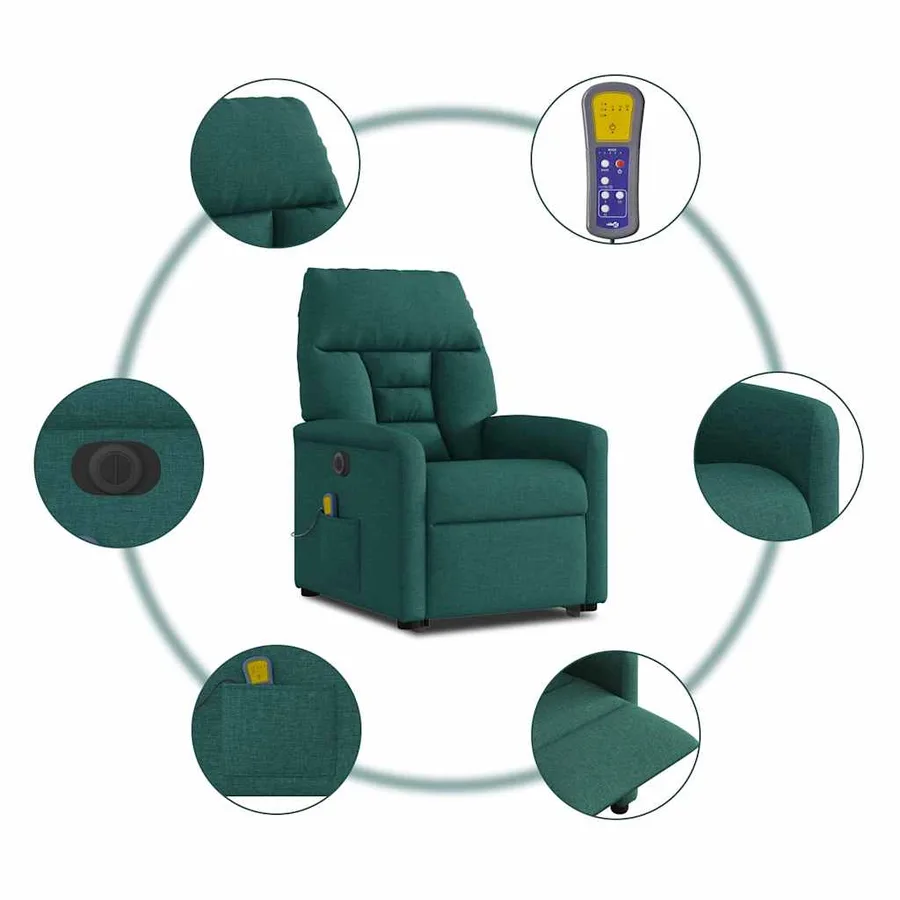 Fauteuil inclinable de massage électrique Vert foncé Tissu - 11