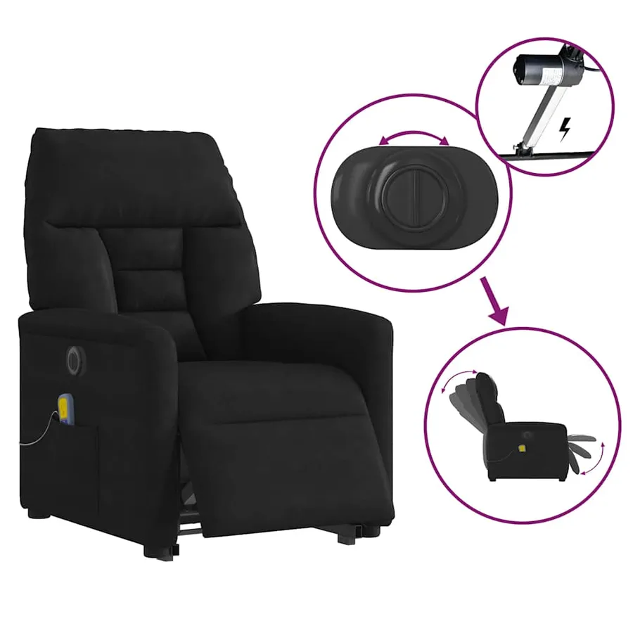 Fauteuil inclinable de massage électrique noir tissu microfibre - 10