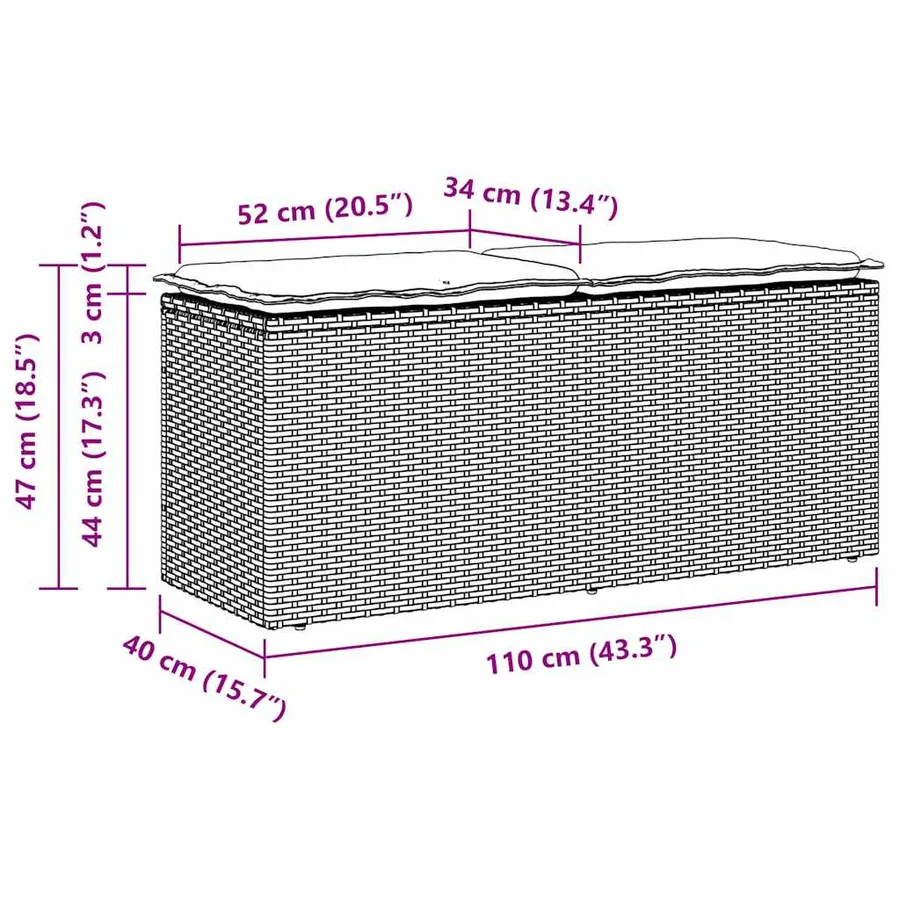 Banc de jardin avec coussin noir 110x40x44 cm résine tressée - 8