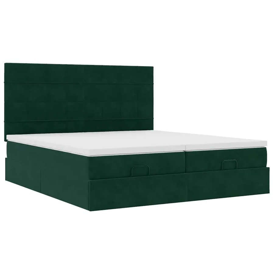 Cadre de lit ottoman avec matelas vert foncé 180x200cm velours - 2