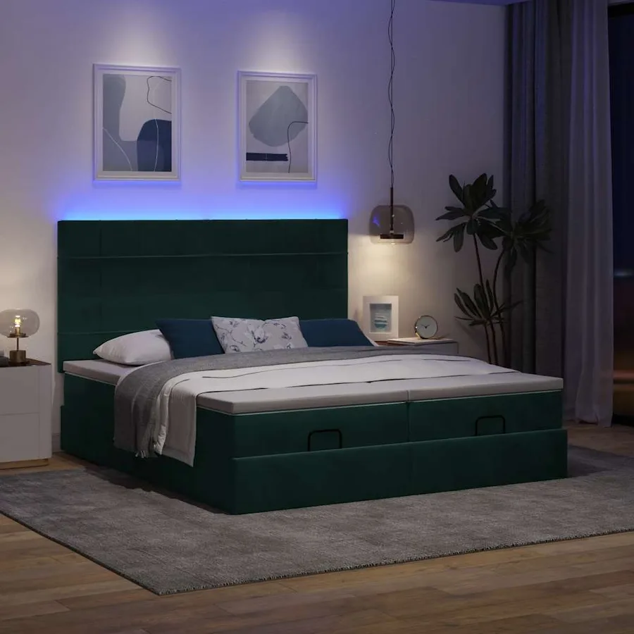 Cadre de lit ottoman avec matelas vert foncé 180x200cm velours - 3