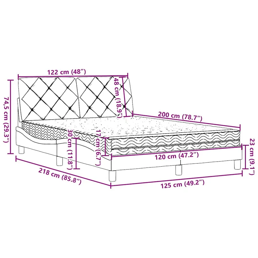 Lit avec matelas marron foncé 120x200 cm tissu - 14