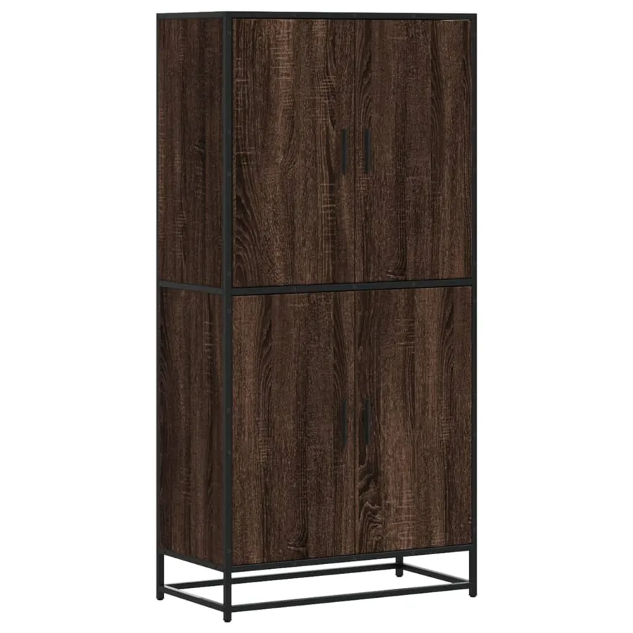 Buffet haut chêne marron 68x35x139 cm bois d'ingénierie - 2
