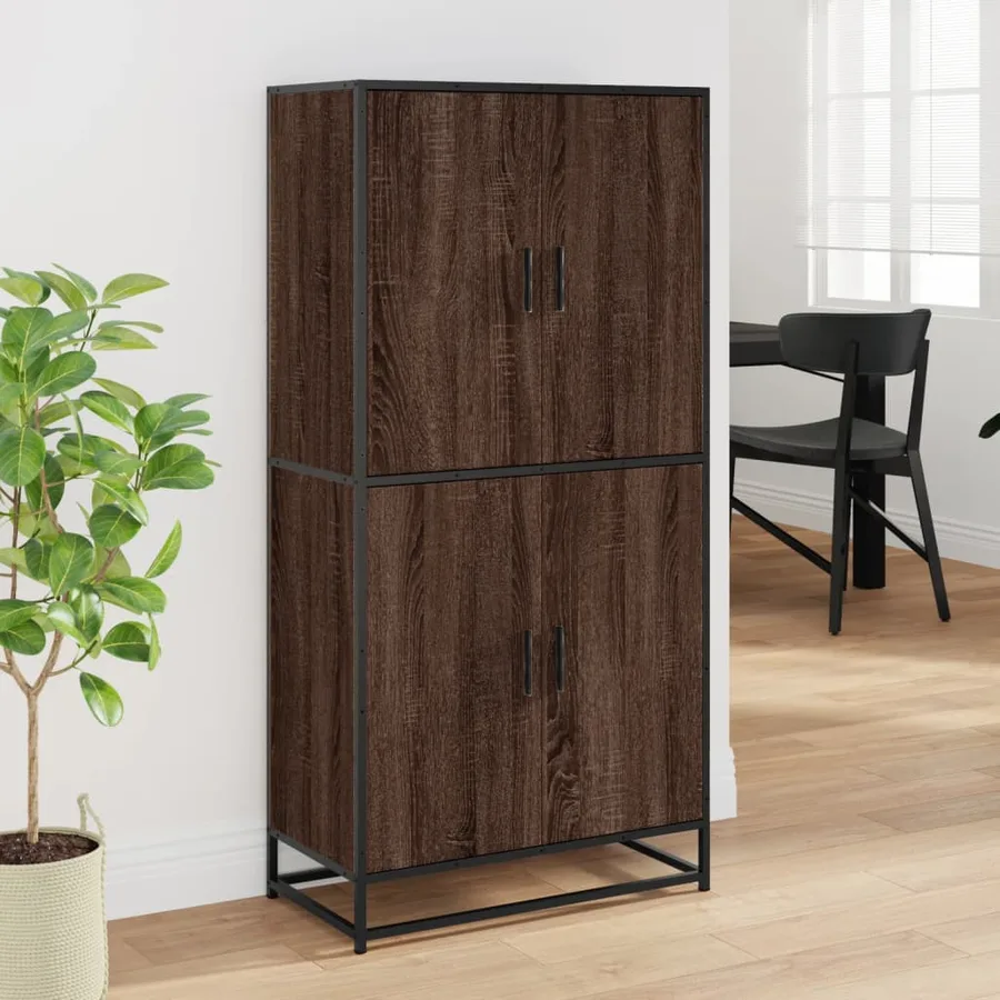 Buffet haut chêne marron 68x35x139 cm bois d'ingénierie - 3
