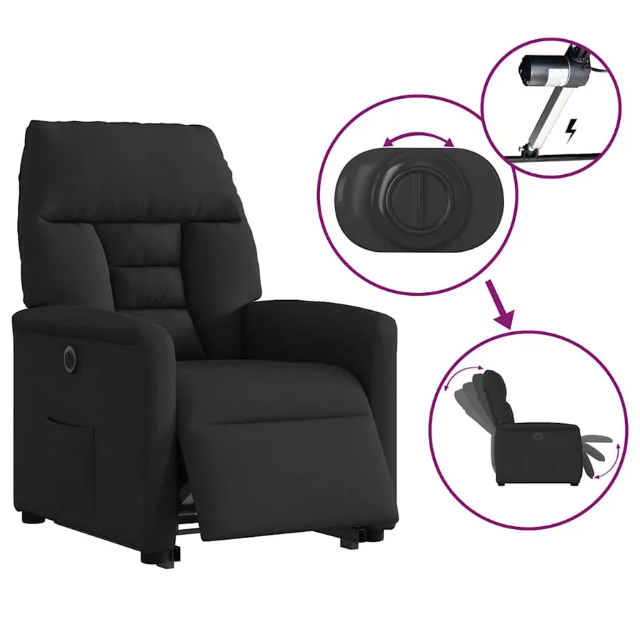 Fauteuil inclinable électrique noir tissu - 10