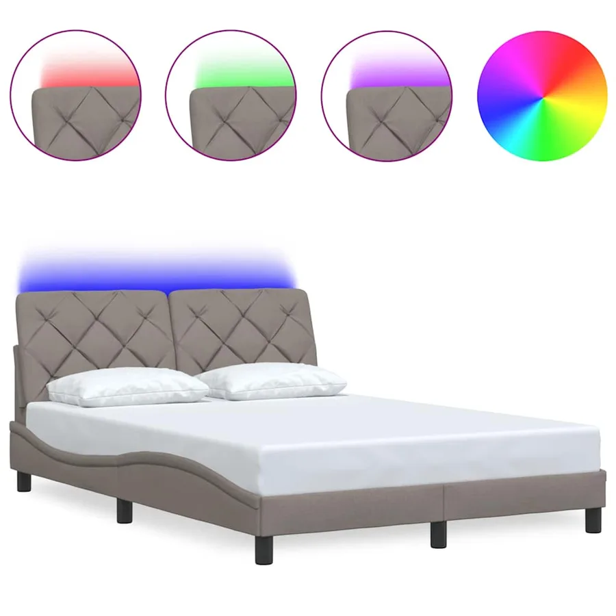 Cadre de lit avec LED sans matelas taupe 140x190 cm tissu - 2