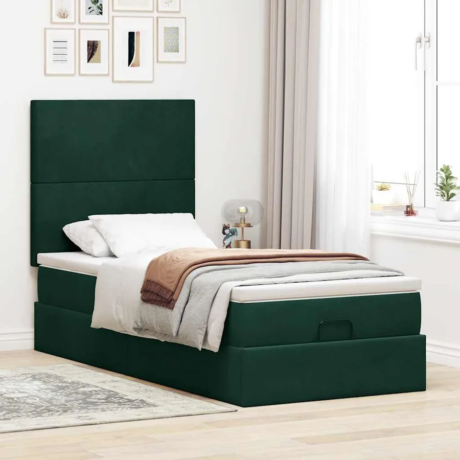 Cadre de lit ottoman avec matelas vert foncé 80x200 cm velours - 4