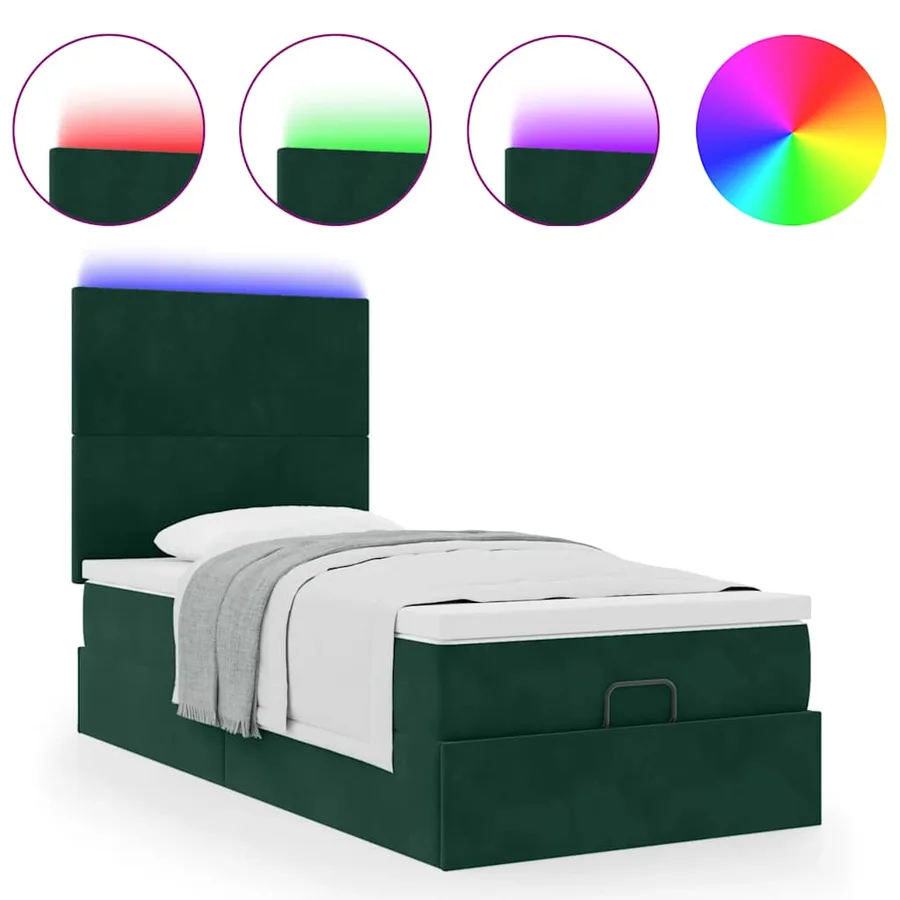 Cadre de lit ottoman avec matelas vert foncé 80x200 cm velours - 5