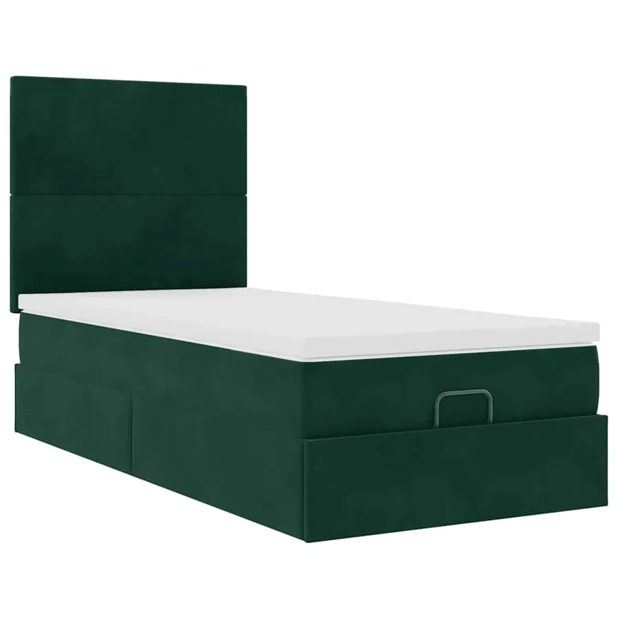 Cadre de lit ottoman avec matelas vert foncé 80x200 cm velours - 7