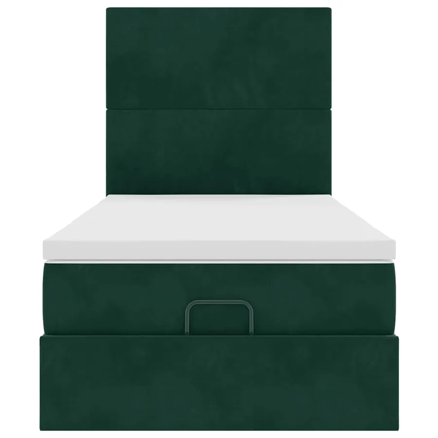 Cadre de lit ottoman avec matelas vert foncé 80x200 cm velours - 8