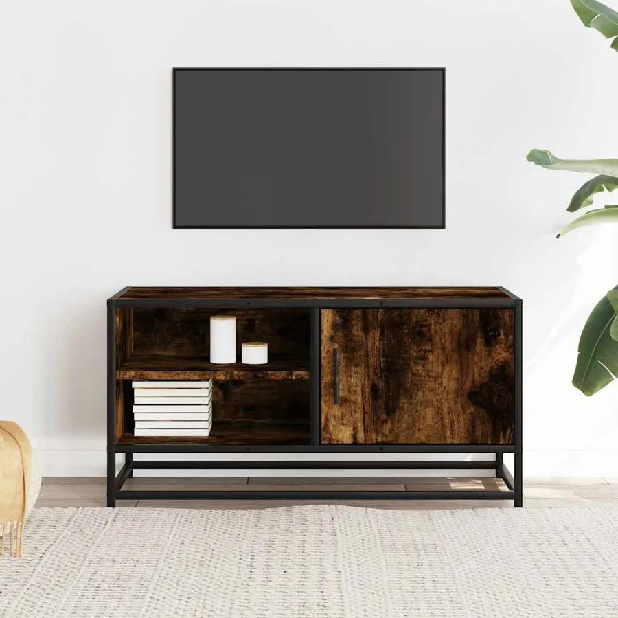 Meuble TV chêne fumé 80x34,5x40 cm bois d'ingénierie et métal - 3