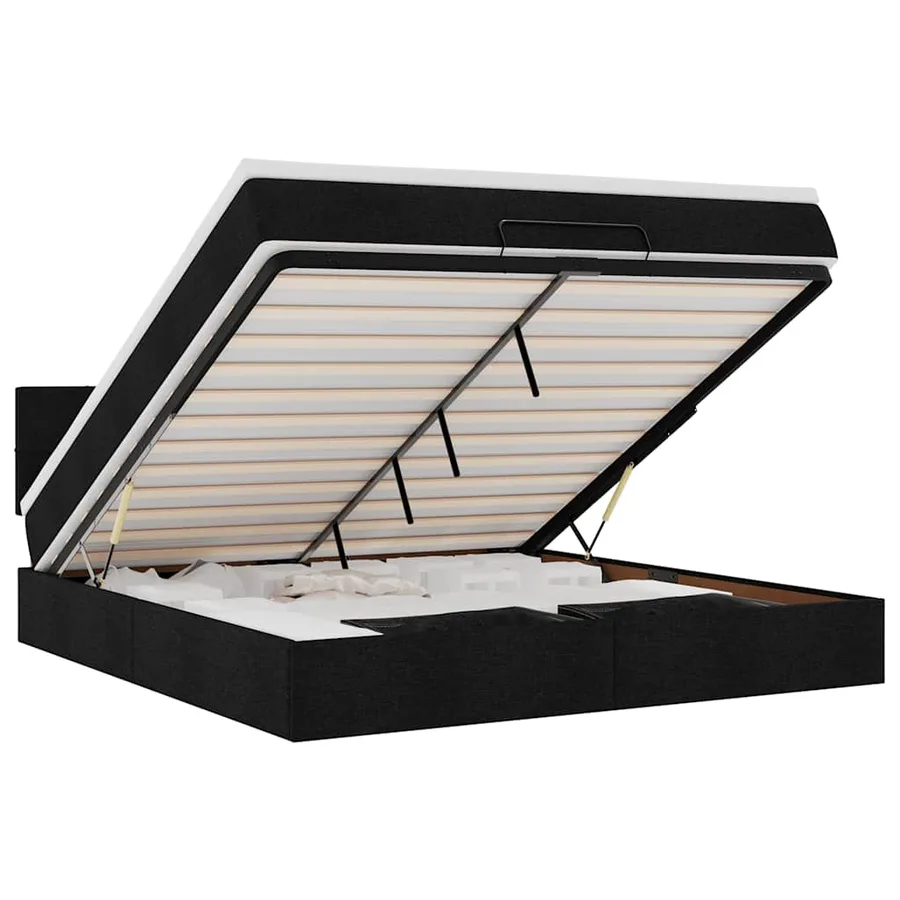 Cadre de lit ottoman avec matelas noir 160x200 cm tissu - 2