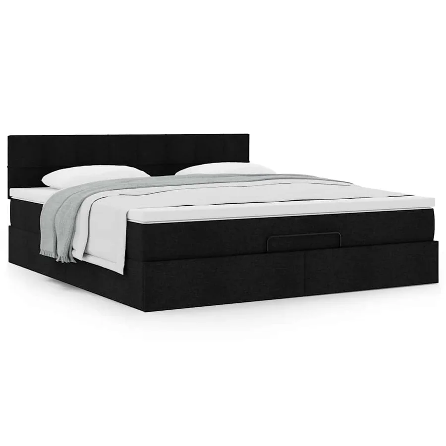 Cadre de lit ottoman avec matelas noir 160x200 cm tissu - 4