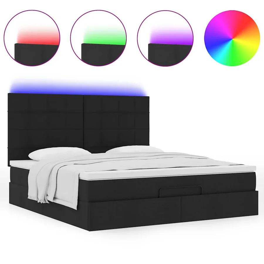 Cadre de lit ottoman avec matelas noir 160x200 cm tissu - 5